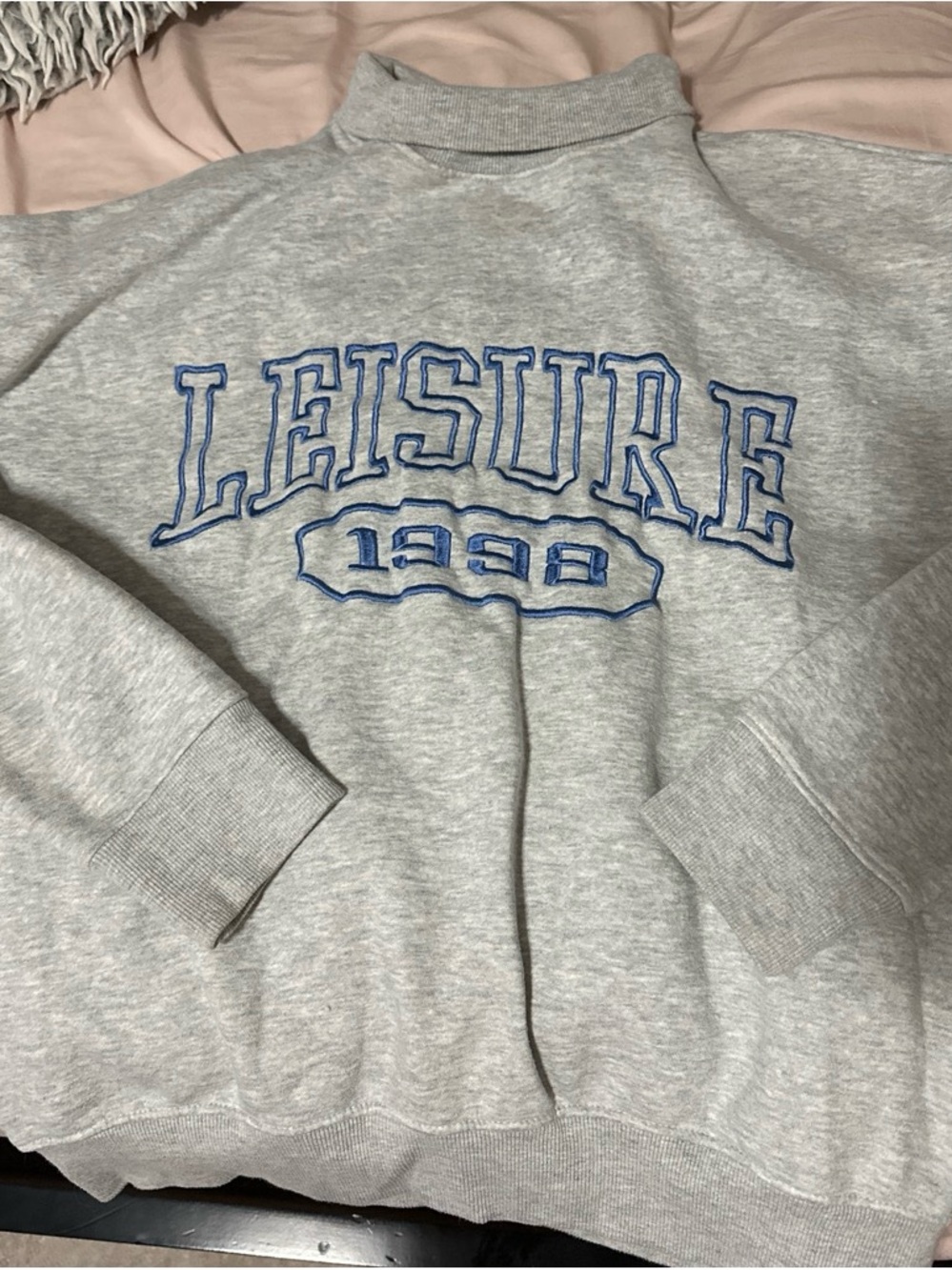 Missguided Plus Grey Crewneck Sweatshirt with Blue Embroidered 'LEISURE'